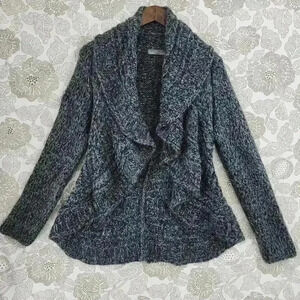 elsa manda Italy Mohair Wool Alpaca Chunky Knit Sweater Cardigan Women's M 3126